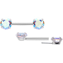 Load image into Gallery viewer, 14G 1/2 Aurora CZ Gem Threadless Barbell Nipple Ring Set