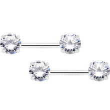 Load image into Gallery viewer, 14G 1/2 Clear CZ Gem Threadless Barbell Nipple Ring Set