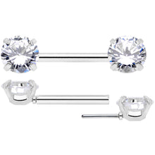 Load image into Gallery viewer, 14G 1/2 Clear CZ Gem Threadless Barbell Nipple Ring Set