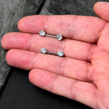 Load image into Gallery viewer, 14G 1/2 Clear CZ Gem Threadless Barbell Nipple Ring Set