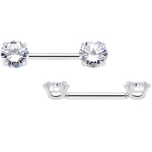 Load image into Gallery viewer, 14G 1/2 Clear CZ Gem Threadless Barbell Nipple Ring Set