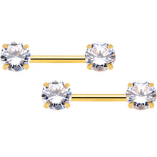 将图片加载到图库查看器,14G 1/2 Clear CZ Gem Gold Tone Threadless Nipple Ring Set