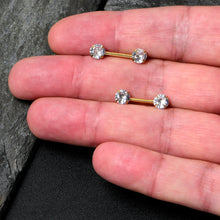 将图片加载到图库查看器,14G 1/2 Clear CZ Gem Gold Tone Threadless Nipple Ring Set