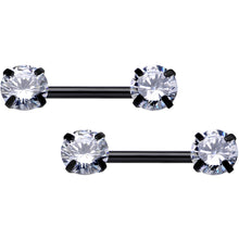 Load image into Gallery viewer, 14G 1/2 Clear CZ Gem Black Threadless Barbell Nipple Ring Set