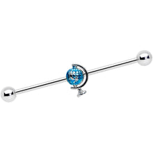 Load image into Gallery viewer, 14G Blue Globe Planet Earth Industrial Barbell 38mm