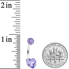 Load image into Gallery viewer, Purple CZ Gem Disco Ball Heart Belly Ring