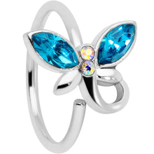 将图片加载到图库查看器,18G 3/8 Aqua Aurora Gem Loop Butterfly Nose Hoop
