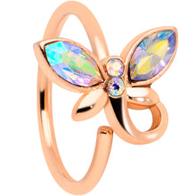 Load image into Gallery viewer, 18G 3/8 Aurora Gem Rose Gold Tone Loop Butterfly Nose Hoop