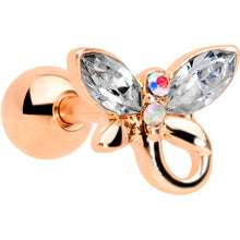 Load image into Gallery viewer, 16G 1/4 Clear Gem Rose Gold Tone Loop Butterfly Cartilage Tragus