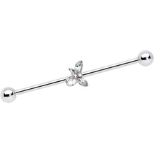 Load image into Gallery viewer, 14G Clear Aurora Gem Loop Butterfly Industrial Barbell 38mm