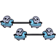 Load image into Gallery viewer, 14G 9/16 Black Swimming Sloth Barbell Nipple Ring Set