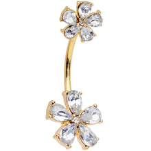 Load image into Gallery viewer, Clear Gem Gold Tone Fabulous Flowers Double Mount Belly Ring