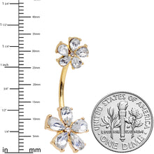 Load image into Gallery viewer, Clear Gem Gold Tone Fabulous Flowers Double Mount Belly Ring