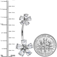 Load image into Gallery viewer, Clear Gem Fabulous Flowers Double Mount Belly Ring