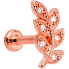 将图片加载到图库查看器,16G 1/4 Clear CZ Gem Rose Gold Tone Leaf Internal Thread Labret