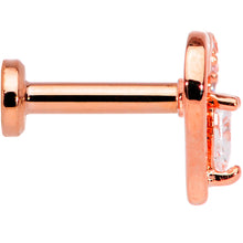 Load image into Gallery viewer, 16G 1/4 Clear CZ Gem Rose Gold Hue Heart Internal Thread Labret