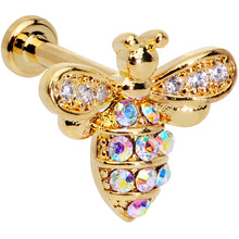Load image into Gallery viewer, 16G 1/4 Aurora CZ Gem Gold Hue Beauty Bee Internal Thread Labret