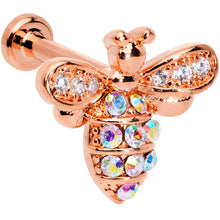 Load image into Gallery viewer, 16G 1/4 Aurora CZ Gem Rose Gold Hue Bee Internal Thread Labret