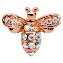 Load image into Gallery viewer, 16G 1/4 Aurora CZ Gem Rose Gold Hue Bee Internal Thread Labret