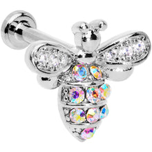 Load image into Gallery viewer, 16G 1/4 Aurora CZ Gem Beauty Bee Internally Threaded Labret
