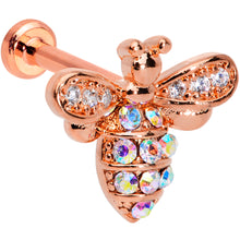 Load image into Gallery viewer, 16G 5/16 Aurora CZ Gem Rose Gold Hue Bee Internal Thread Labret