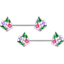 Load image into Gallery viewer, 14G 9/16 Clear Gem Fanciful Flowers Barbell Nipple Ring Set