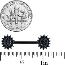 Load image into Gallery viewer, 14G 5/8 Black Gem Black Oval Sunburst Barbell Nipple Ring Set