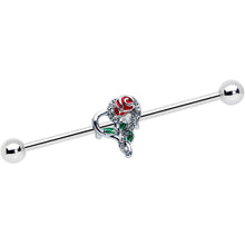 Load image into Gallery viewer, 14G Clear Gem Rose Heart Valentines Day Industrial Barbell 38mm