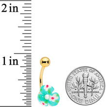 将图片加载到图库查看器,Aqua Gem Gold Tone Flower Pearly Belly Ring Set of 3