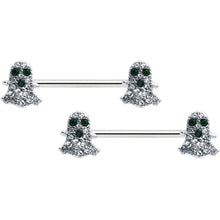 Load image into Gallery viewer, 14G 5/8 Clear Black Gem Scary Ghost Barbell Nipple Ring Set