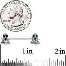 Load image into Gallery viewer, 14G 5/8 Clear Black Gem Scary Ghost Barbell Nipple Ring Set