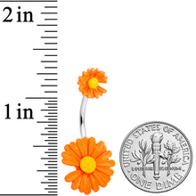 Load image into Gallery viewer, Orange Double Flower Double Mount Belly Ring