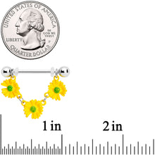 将图片加载到图库查看器,14G 13/16 Yellow Daisy Chain Dangle Nipple Ring Set