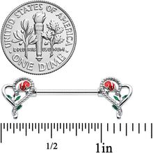 Load image into Gallery viewer, 14G 5/8 Open Heart Rose Valentines Barbell Nipple Ring Set