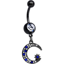 Load image into Gallery viewer, Clear Blue Gem Black Star Moon Twister Dangle Belly Ring Set of 3