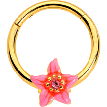 Load image into Gallery viewer, 16G 3/8 Pink Gem Gold Tone Exotic Floral Star Hinged Segment Ring