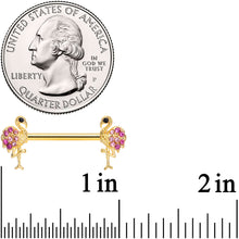 Load image into Gallery viewer, 14G 9/16 Pink Gem Gold Tone Fashion Flamingo Nipple Ring Set