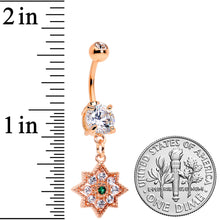 Load image into Gallery viewer, Clear Green Gem Rose Gold Tone Evening Star Dangle Belly Ring