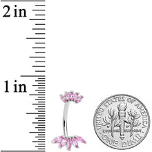 将图片加载到图库查看器,Pink CZ Gem Double Crown Double Mount Belly Ring