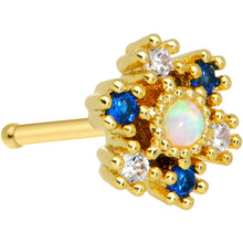 Load image into Gallery viewer, 20G 1/4 White Synthetic Opal Gold Tone Ornate Texture Nose Bone