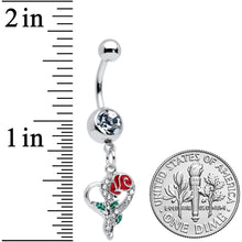 将图片加载到图库查看器,Clear Gem Open Heart Rose Valentines Day Dangle Belly Ring