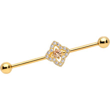 Load image into Gallery viewer, 14G Clear CZ Gem Gold Tone Rhombus Royale Industrial Barbell 38mm