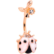 将图片加载到图库查看器,Clear Gem Rose Gold Tone Ladybug Tiny Flower Belly Ring