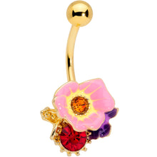 Load image into Gallery viewer, Red Pink Blue Gem Gold Tone Multi Flower Belly Ring