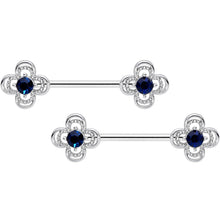 将图片加载到图库查看器,14G 9/16 Blue Gem Stylized Deco Cross Barbell Nipple Ring Set