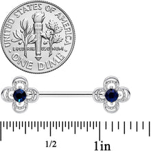 将图片加载到图库查看器,14G 9/16 Blue Gem Stylized Deco Cross Barbell Nipple Ring Set