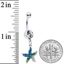 Load image into Gallery viewer, Clear Blue Green Gem Glam Starfish Dangle Belly Ring
