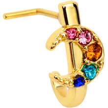 Load image into Gallery viewer, 20G 7mm Rainbow Gem Gold Tone Crescent Moon L Shape Nose Ring