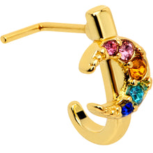 Load image into Gallery viewer, 20G 7mm Rainbow Gem Gold Tone Crescent Moon L Shape Nose Ring