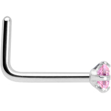 Load image into Gallery viewer, 20G 1/4 Pink CZ 2mm Gem Rhombus L Shape Nose Ring